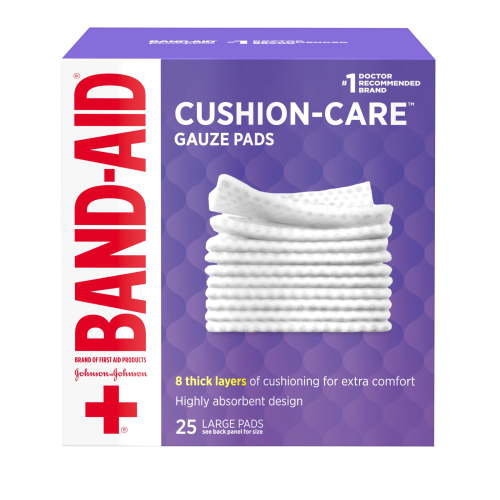 BAND-AID Brand Large Cushion Care Thick Gauze Pads, 4 in x 4 in, 25 Count HSA/FSA Eligible