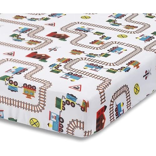 Baby Boy Fitted Crib Sheet Choo Choo Train, 100% Soft Breathable Microfiber Baby Sheet, Fits Standard Size Crib Mattress 28in x 52in, Nursery Sheet