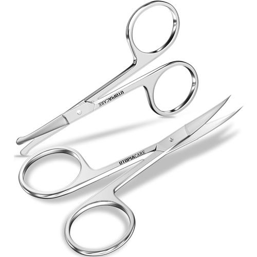 Utopia Care Eyebrow Scissors, Professional Stainless Steel Small Shears for Men and Women, Nose Hair Scissors for Grooming Mustache, Beard, Eyelashes, Ear Hair Trimming, Silver