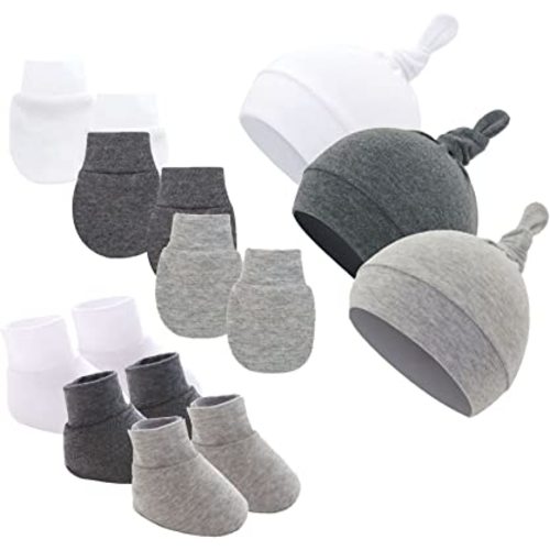 Newborn Beanie Hat Mittens and Socks Set, Baby Girl Cotton Beanie Spring Summer Autumn Winter Hats for Newborn Infant Cotton