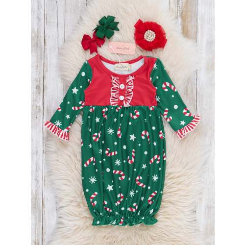 Christmas Peppermint Party Ruffle Sleep Gown