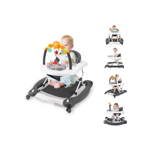 Baby Walker, 5-in-1 Baby Walkers for Boys and Girls 6-12 Months with Bouncer, Removable Footrest, Feeding Tray & Music, Foldable & Adjustable Activity Walker for 6-18 Months Toddler Infant
