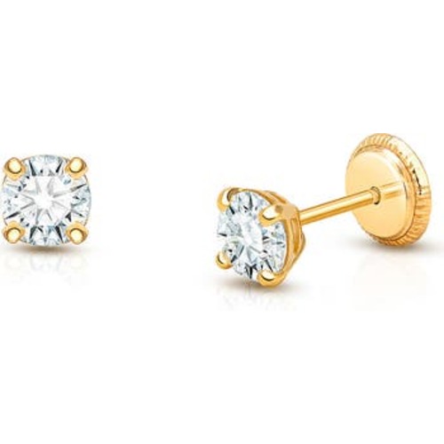 14K Gold 4mm Round Cut Studs Screw Back Earrings