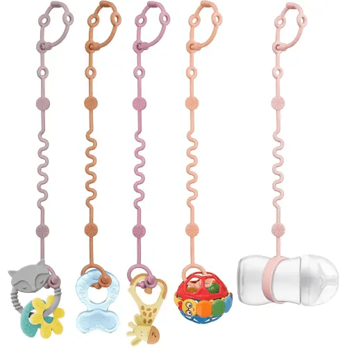 Toy Straps for Baby, 5pcs Adjustable Toy Holder for Stroller Accessories, Silicone Tether Pacifier Clip, No Throw Travel Essential Leash for High Chair, Car Seat (Gril-5 Pack)