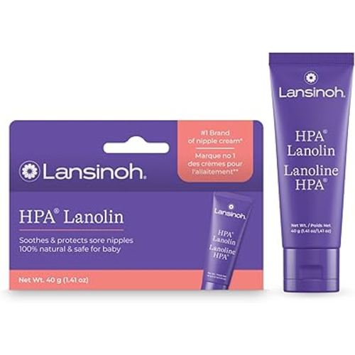 Lansinoh Lanolin Nipple Cream for Breastfeeding, Soothes and Protects Sore, Dry Nipples, Safe for Baby and Mom, 40 grams
