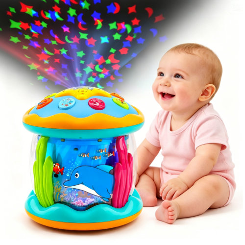 Baby Toys 6-12 Months Babies Ocean Rotating Musical Light Up Projection Tummy Time Toys Baby Aquarium Crawling Learning Toys Birthday Shower Gifts 4 5 6 7 8 9 12-18 Months