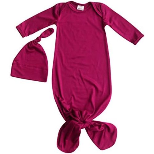Rocket Bug Plain Silky Knotted Baby Gown with Knotted Hat, Unisex, Boys, & Girls, newborn outift
