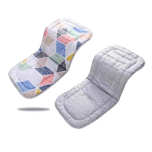 Baby Stroller Cushion,Infant Car Seat Insert-Reversible Universal Breathable and Soft Newborn seat Liner for Stroller,100% Cotton Seat Pad Liner for Newborns-34x78cm,1 Pack(Geometry + Grey)
