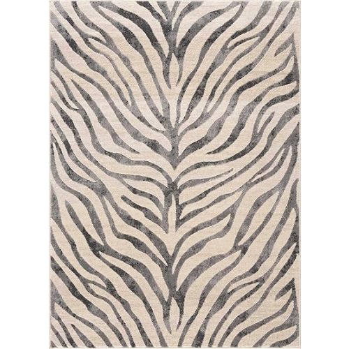 BoutiqueRugs Ecorse Zebra Print Area Rug - Black, Charcoal, Peach - 7'10" x 10'3"