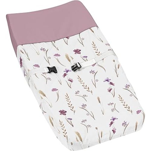 Sweet Jojo Designs Boho Floral Garden Flower Girl Baby Changing Pad Cover Infant Newborn Diaper Table Change Mat Sheet Purple Watercolor Bohemian Farmhouse Wildflower Vintage Shabby Chic Wheat Nature