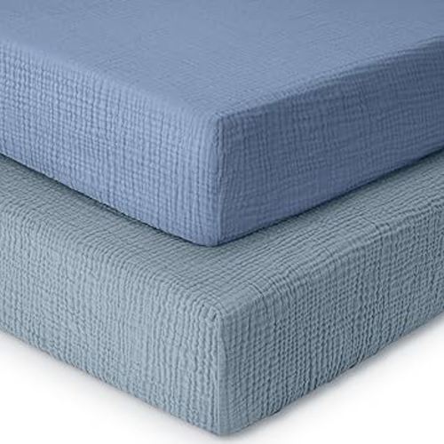 Yoofoss Muslin Crib Sheets for Boys Girls 100% Cotton Fitted Baby Crib Sheet 2 Pack Soft and Breathable for Standard Crib Mattress & Toddler Mattress 52"x28" Gradient Blue