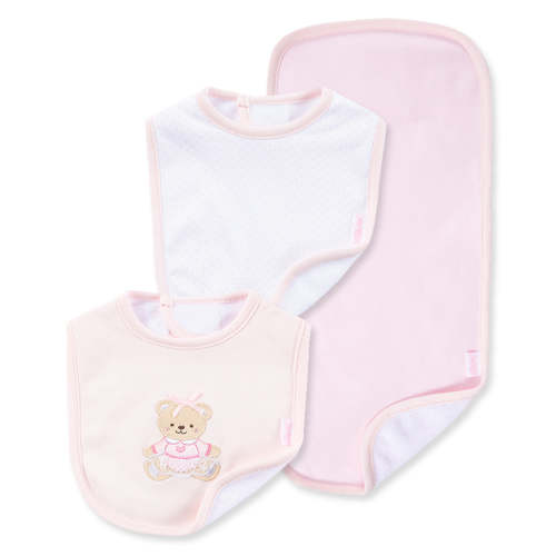 Pink Bear Bib & Burp Set