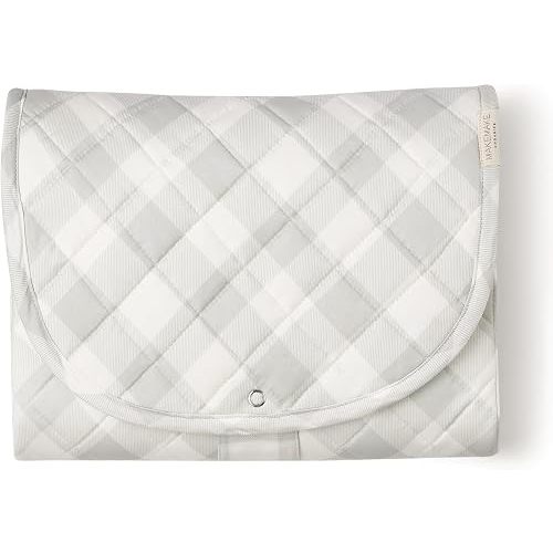 Organic Portable Changing Pad GOTS Certified Organic Cotton Fill Portable Diaper Changing Mat Diaper Clutch Changing Station Kit Compact Travel Pad (33"x34", Plaid Grey)