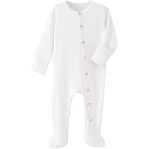 Teach Leanbh Baby Boys Girls Footed Pajamas with Mittens Cotton Long Sleeve Snap-up Romper Jumpsuit Sleep and Play