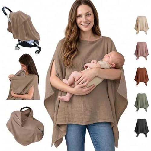 100% Cotton Muslin Nursing Cover for Baby Breastfeeding, Khaki