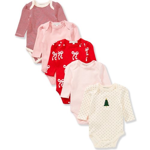 Adventurewear 360 Baby Girls Long Sleeve Holiday 5-Pack Bodysuit Set