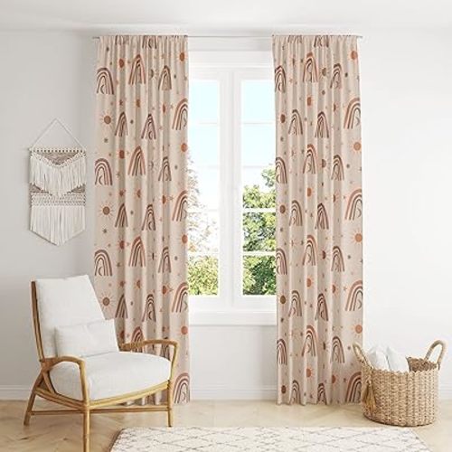 Boho Rainbow Blackout Window Curtains for Kids Room,Modern Art Bohomian Sun Moon Cute Cartoon Cloud,Abstract Geometric Windows Drapes Darking Curtain 21x45in,2 Panel Set
