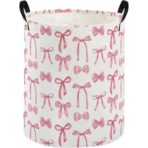 Pink Laundry Basket Bowknot Hamper for Nursery Pink Hamper Cute Storage Bin Organizer Room Decor for Home(Bowknot)