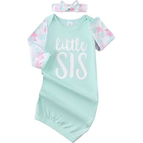 AMAWMW Newborn Baby Girl Little Sister Sleeper Gown Stripe Long Sleeve Nightgown Pajamas Gifts Stuff Essential Outfit