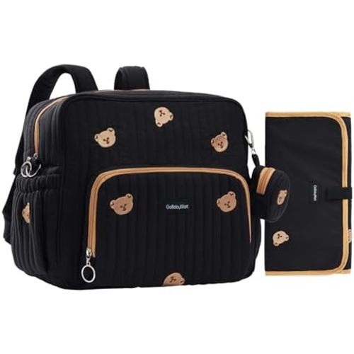 Diaper Bag Backpack, Medium Maternity baby bag & Changing Pad, Insulated Pockets, Stroller Straps & Pacifier Case (Medium - Black Bears)