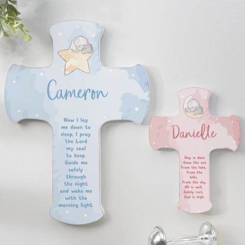 Baby Elephant Bedtime Prayer Personalized Child's Cross, Kids Room Decor, Nursery Decor, Kids Cross, Religious Gift, Baby Shower Gifts