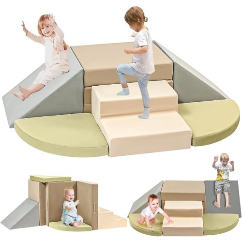 6-Piece Climbing Toys Indoor, Foam Climbing Toys for Toddlers, Soft Play Baby Climbing Blocks for Crawling and Sliding, Safe Climbing Play Set Indoor Gym Equipment for Toddler1-3, Infant, Baby