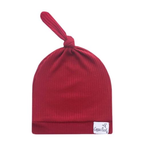 Copper Pearl Baby Beanie Hat Top Knot Stretchy Soft Cranberry