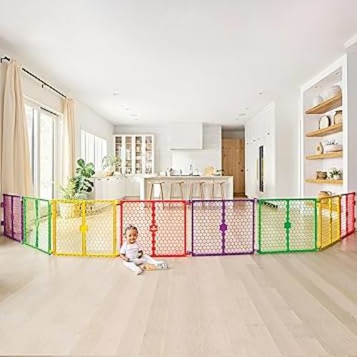 Regalo Safety 260-Inch Super Wide Baby Gate and Play Yard, 2-in-1 Convertible Plastic Baby Gate, Extra Wide Safety Barrier, Hardware Mounted, Adjustable Panels for Openings, Ages 6–24 Months