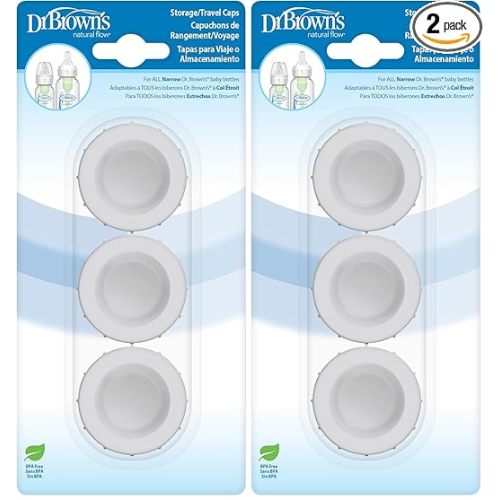 Dr. Brown's Replacement Travel Caps for Dr. Brown's Original, Options, and Options+ Baby Bottles, 3 Count (Pack of 2)