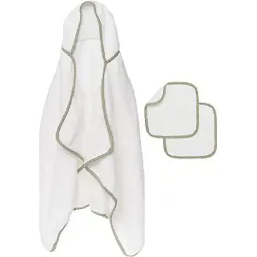 Lalo The Hooded Towel & Washcloth Set, 100% Organic Cotton, Soft on Sensitive Skin, Durable & Absorbent, Machine Washable, Includes One Baby Towel and Two Washcloths - Sage
