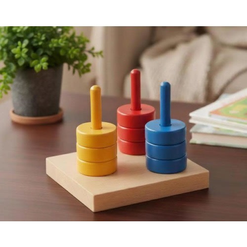 Montessori Sorting Stacking Toy for Toddlers Color Disc Dowel Set