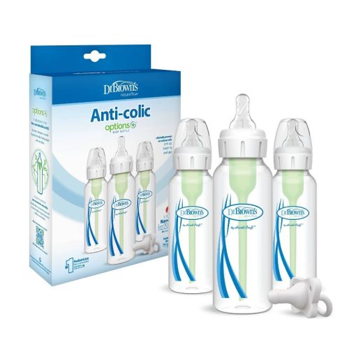 Dr. Brown's 8oz Anti-Colic Options+ Narrow Baby Bottle with Level 1 Slow Flow Nipple & HappyPaci Pacifier - 0m+