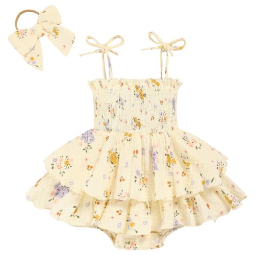 TITKKOP Baby Girl Summer Outfits Infant Double Romper - Sleeveless Bodysuit & Cake Smash Outfit