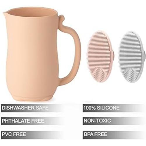 Amazon.com : PandaEar Baby Bath Rinse Cup, Silicone Baby Shampoo Rinser with 2 Pack Cradle Cap Brush for Kids Toddler Body Washing (Pink) : Baby