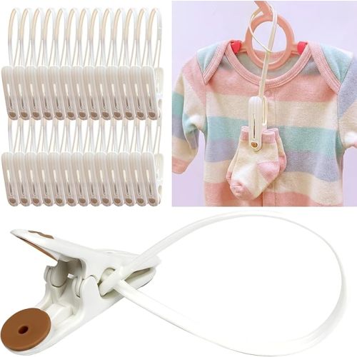 HASHI 36 Pack Baby Clothes Hanger Clips, Non-Slip Baby Pants Hangers for Closet Organizer, Space-Saving Toddler Laundry Clips for Socks, Stroller, Travel & Drying Rack - Standard