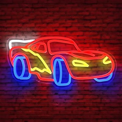 Car Neon Sign for Wall Decor Dimmable Racing Car Neon Sign Led Neon Light Neon Car Neon Lights Signs Light Up Sign for Bedroom Playroom Birthday Party Gifts