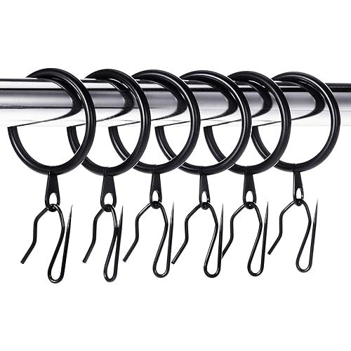 Hotop 30 Pcs Metal Drapery Curtain Rings 0.98/1.26/1.65 inch Interior Diameter and 30 Pcs Hanging Curtain Drapery Pin Hooks for Window Door Shower(Black,32 mm)