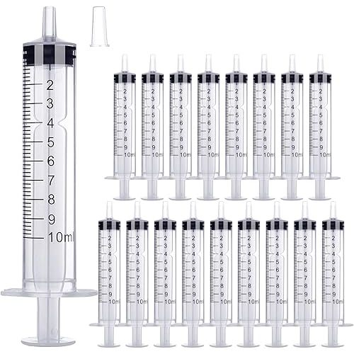 10ml Syringe 20-Pack Plastic 10ml Syringes with Luer Slip Tip, Individually Sterile Sealed, No Needle (10ML)
