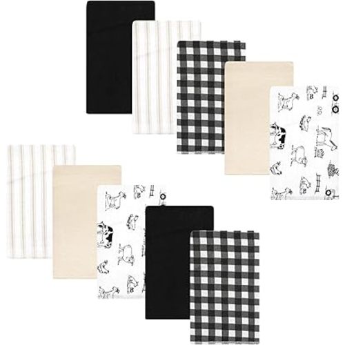 Luvable Friends Hudson Baby Flannel Burp Cloths 10pk, Neutral Farm Animals