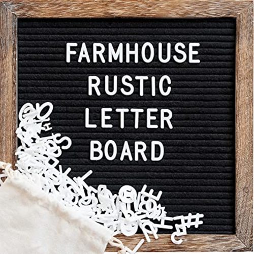 Felt Letter Board with Precut Letters Number Set - Black Felt Brown Frame - 10x10 inch