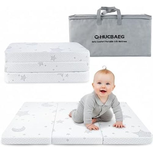 Trifold Pack and Play Mattress 38'' x 26'' x 3'', Portable Mini Crib Playpen Mattress for Baby, Soft Memory Foam Pack N Play Mattresses with Waterproof Washable Breathable Cover