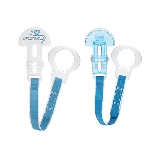 MAM Universal Pacifier Clip (2 Pack) – Baby Pacifier Holder Strap with One Hand Sliding Clip, Fits All Pacifiers & Teethers, Soft Ribbon Strap, Secure Binky Clip for Babies, BPA Free
