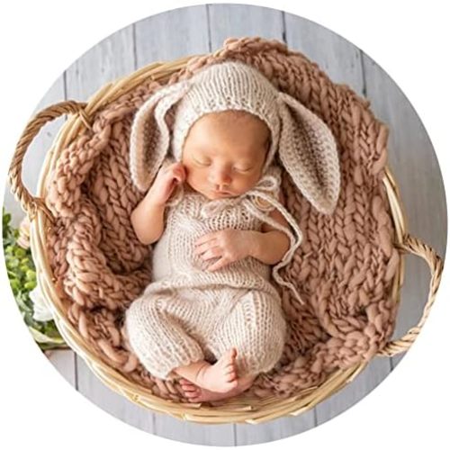 Vedory Newborn Baby Bunny Rabbit Crochet Knitted Photography Props Newborn Baby Outfits Diaper Costume