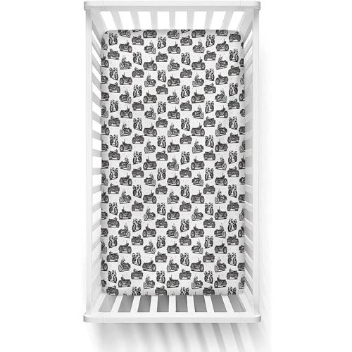 Motorcycle Fitted Crib Sheet,Retro Motorcycle Drawings of Old Fashioned and Modern on White Background Microfiber Silky Soft Toddler Mattress Sheet Fitted,28"x 52"x 8'' for Boys Girls