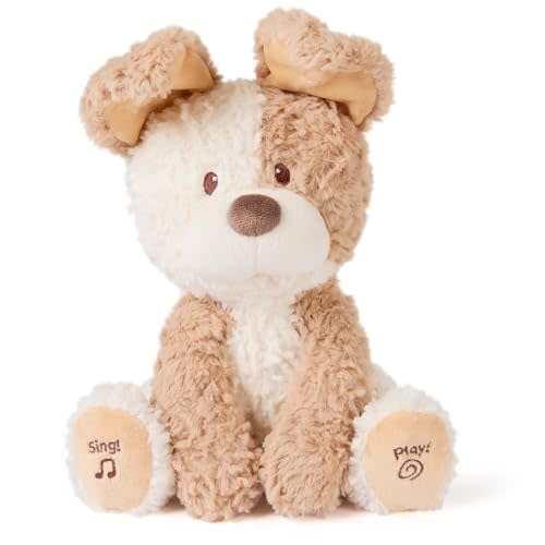 GUND Baby Peeki The Puppy Animated Plush, Singing Stuffed Animal, Sensory Toy for Babies and Toddlers, Plays Peek-a-Boo and Sings, Brown/Cream, 12”