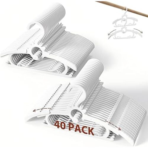 Baby Hangers 40PCS, 11"-14" Extendable and Stackable Kids Hangers, 45g Ultra-Thick Space Saving Non-Slip Plastic Hanger for Infant, Toddler and Nursery Closet, White