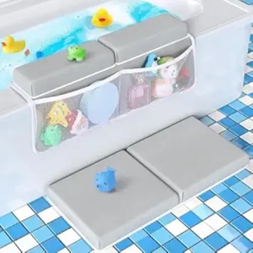 Tiikiy 1.5" Extra Thick Baby Bath Kneeler and Elbow Rest Set, Memory Foam Pad with 4 Organizer Pockets, Comfort Support for Bathing Baby & Pets - Gray Green