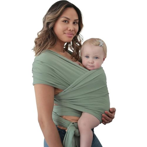 mushie Baby Wrap Carrier | Organic Cotton and Elastane | Infant Sling for Newborn and Babies 8-35 lbs (Roman Green)