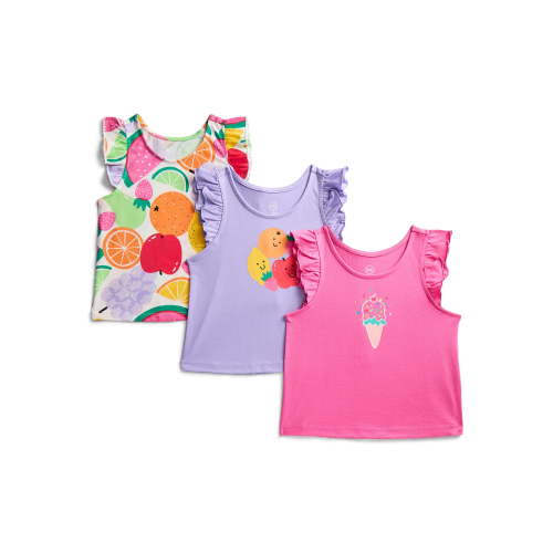 Wonder Nation Toddler Girls' Tank Top with Flutter Sleeves, 3-Pack, Sizes 18M–5T