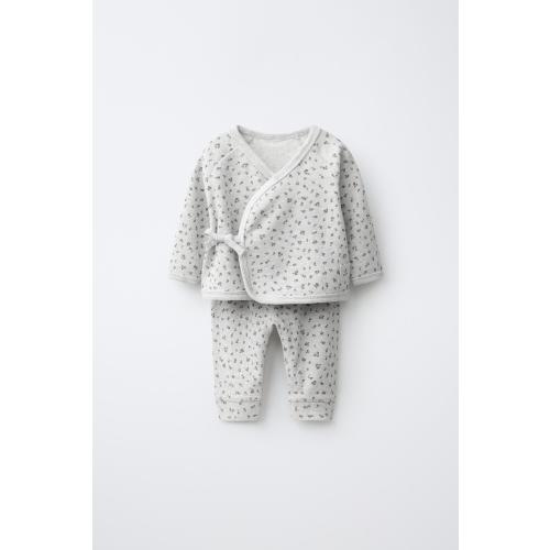 FLORAL WAFFLE TOP AND PANTS SET - Gray marl | ZARA United States